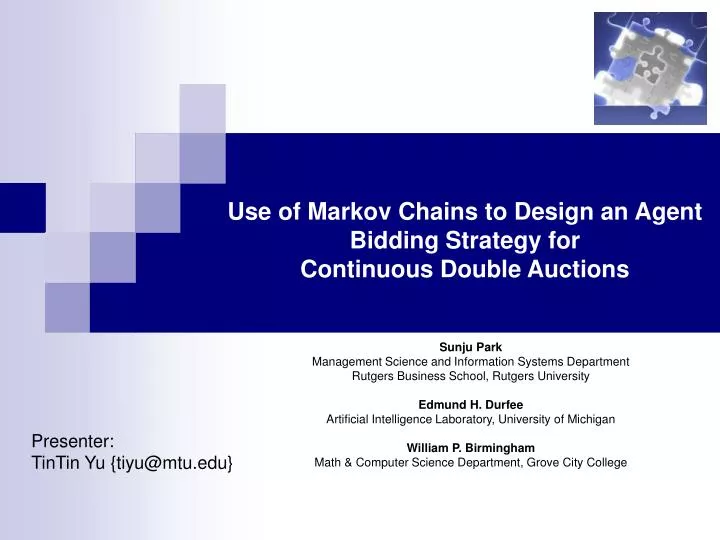 use of markov chains to design an agent bidding strategy for continuous double auctions