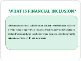 WHAT IS FINANCIAL INCLUSION?