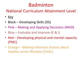 Badminton National Curriculum Attainment Level