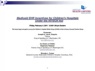 Medicaid EHR Incentives for Children's Hospitals Under the HITECH Act