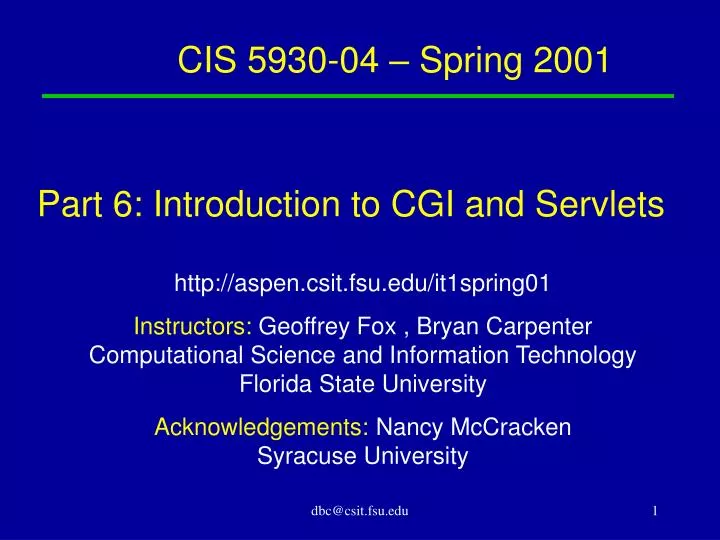 cis 5930 04 spring 2001