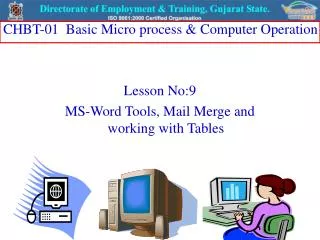 Lesson No:9 MS-Word Tools, Mail Merge and working with Tables