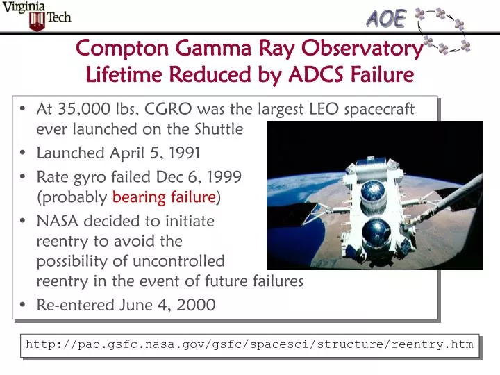 compton gamma ray observatory lifetime reduced by adcs failure