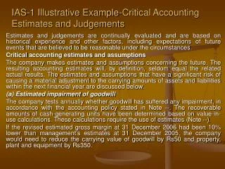 IAS-1 Illustrative Example-Critical Accounting Estimates and Judgements