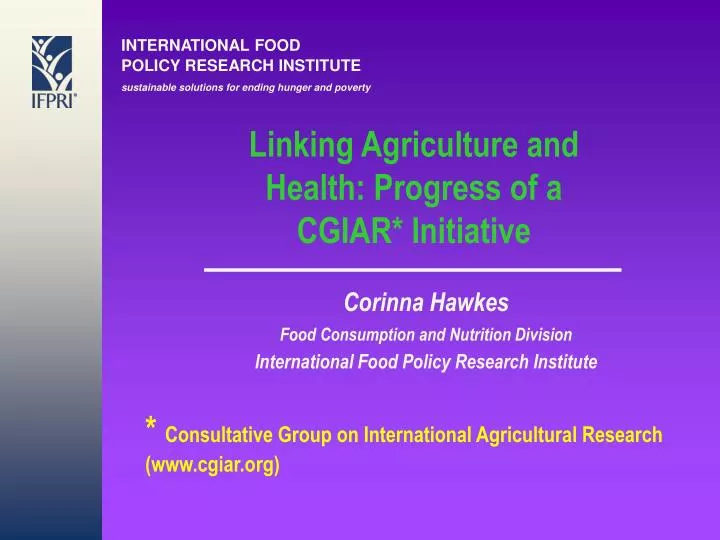 linking agriculture and health progress of a cgiar initiative