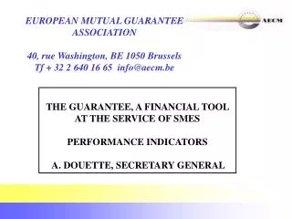 THE GUARANTEE, A FINANCIAL TOOL AT THE SERVICE OF SMES PERFORMANCE INDICATORS
