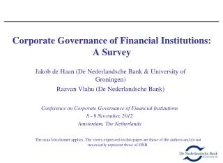 Corporate Governance of Financial Institutions: A Survey