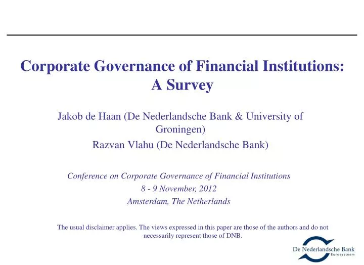 corporate governance of financial institutions a survey