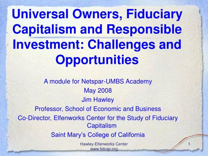 universal owners fiduciary capitalism and responsible investment challenges and opportunities