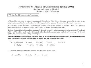 Homework #7 (Models of Computation, Spring, 2001) Due: Section 1; April 16 (Monday)