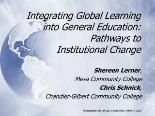 Integrating Global Learning into General Education: Pathways to Institutional Change