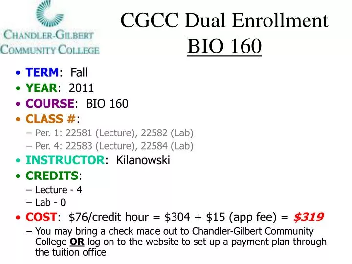 cgcc dual enrollment bio 160
