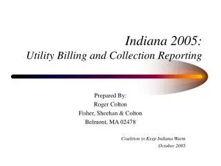 Indiana 2005: Utility Billing and Collection Reporting