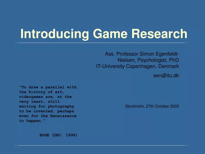 introducing game research