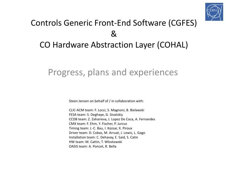 controls generic front end software cgfes co hardware abstraction layer cohal