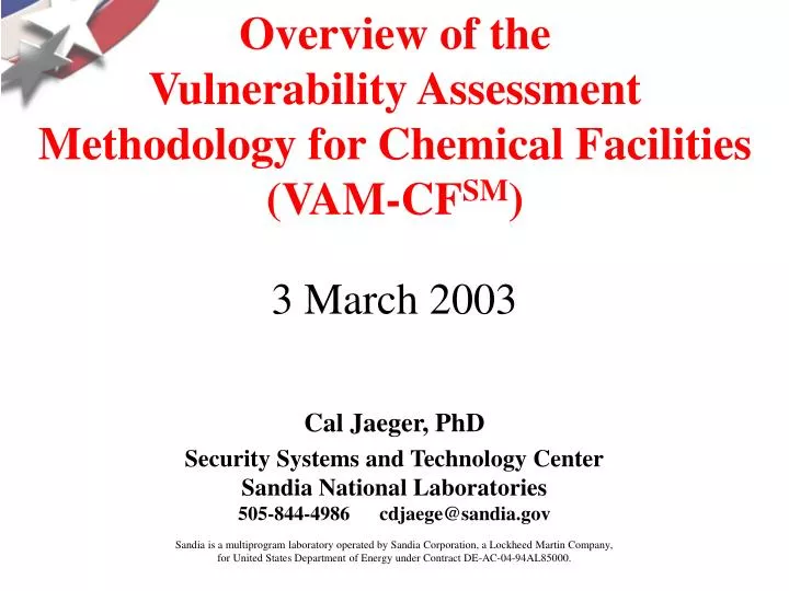 overview of the vulnerability assessment methodology for chemical facilities vam cf sm