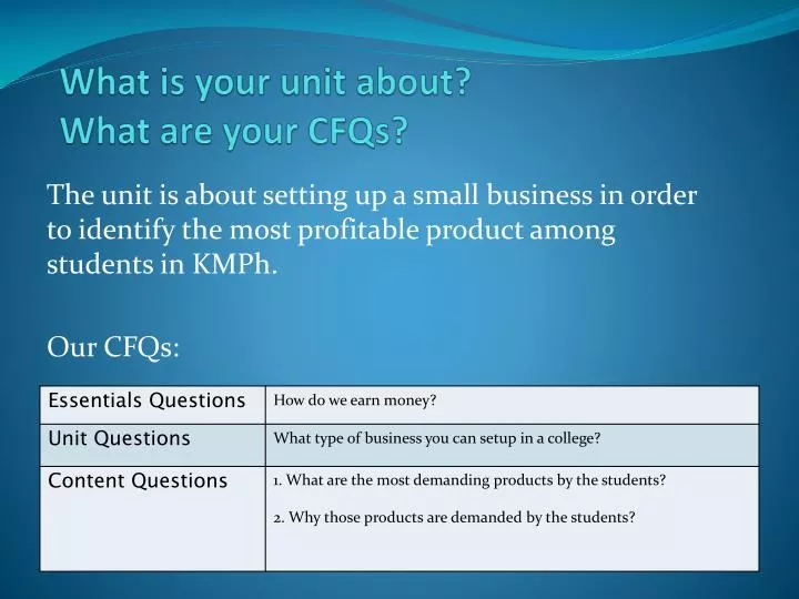 what is your unit about what are your cfqs