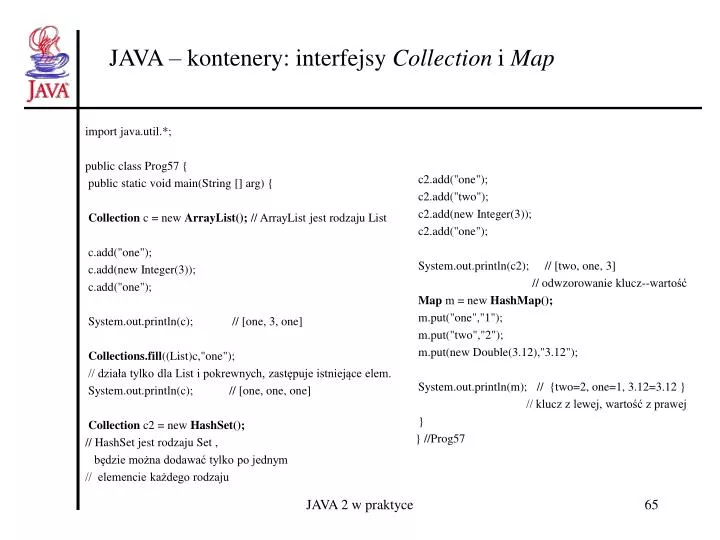 java kontenery interfejsy collection i map