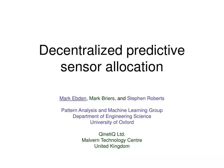 decentralized predictive sensor allocation