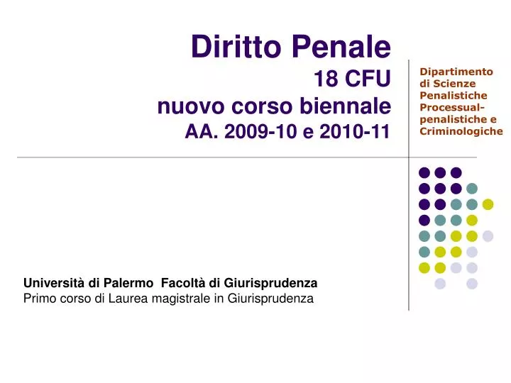 diritto penale 18 cfu nuovo corso biennale aa 2009 10 e 2010 11