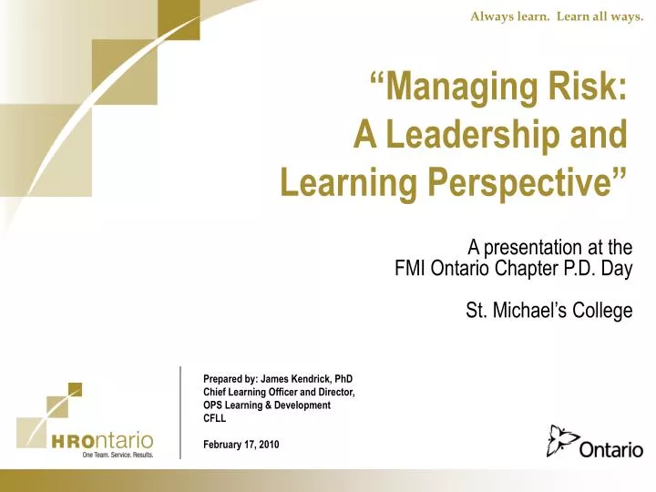 managing risk a leadership and learning perspective