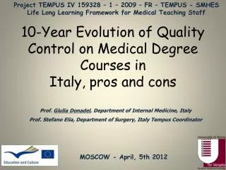 10-Year Evolution of Quality Control on Medical Degree Courses in Italy, pros and cons