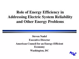 Role of Energy Efficiency in Addressing Electric System Reliability and Other Energy Problems