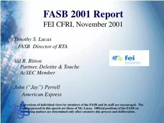 FASB 2001 Report FEI CFRI, November 2001