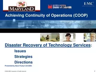 Achieving Continuity of Operations (COOP)