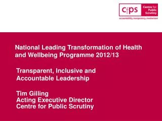National Leading Transformation of Health and Wellbeing Programme 2012/13