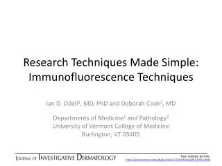 Research Techniques Made Simple: Immunofluorescence Techniques