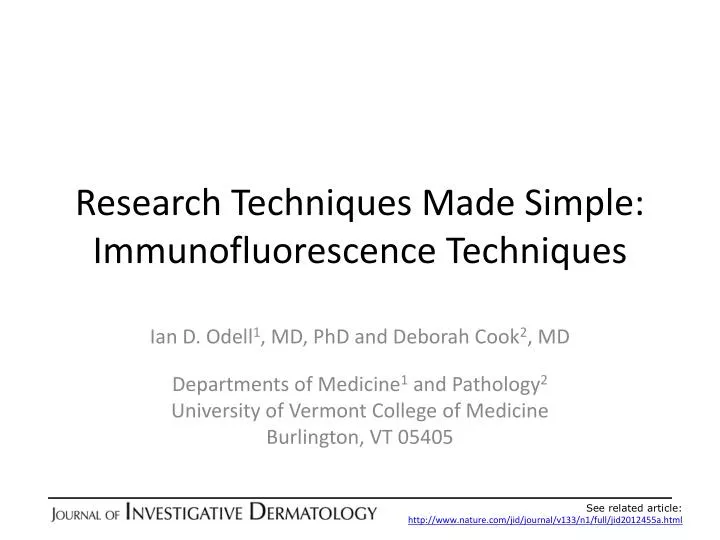 research techniques made simple immunofluorescence techniques