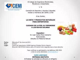 El Colegio de Ingenieros Electricistas, Mecánicos e Industriales y la