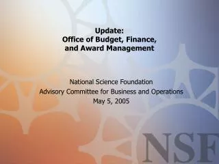 Update: Office of Budget, Finance, and Award Management