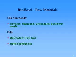 Biodiesel - Raw Materials