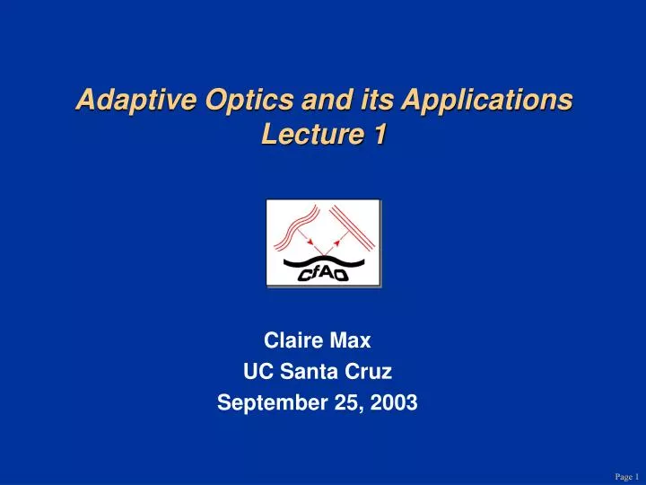 adaptive optics and its applications lecture 1