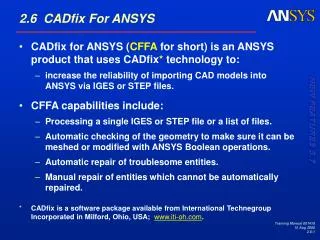2.6 CADfix For ANSYS