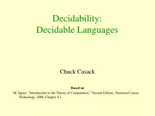 Decidability: Decidable Languages