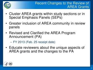Recent Changes to the Review of AREA Grants