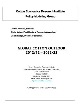 Cotton Economics Research Institute Policy Modeling Group