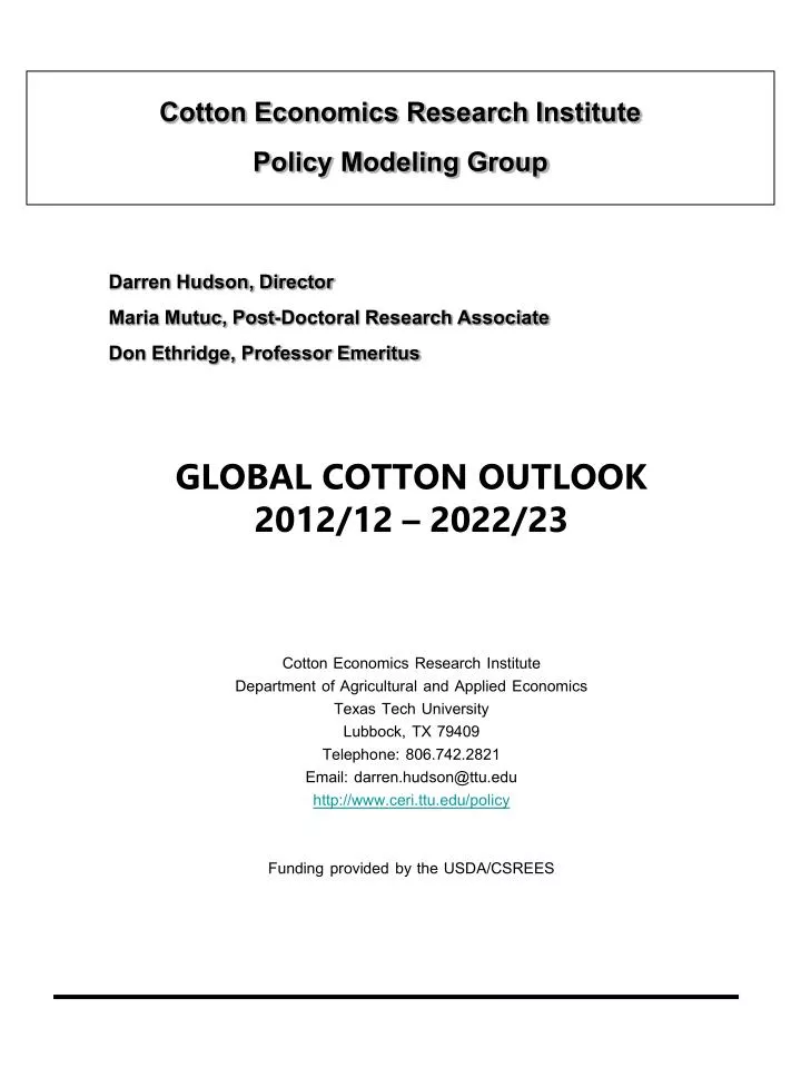 cotton economics research institute policy modeling group
