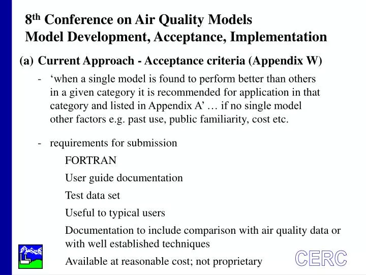 8 th conference on air quality models model development acceptance implementation