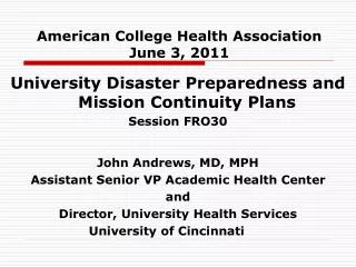 American College Health Association June 3, 2011