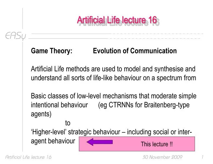 artificial life lecture 16