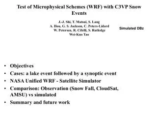 Objectives Cases: a lake event followed by a synoptic event NASA Unified WRF - Satellite Simulator