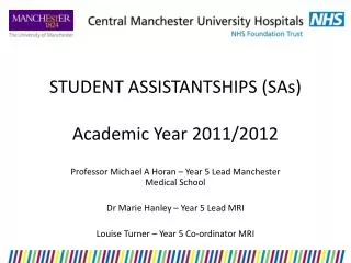 STUDENT ASSISTANTSHIPS (SAs) Academic Year 2011/2012