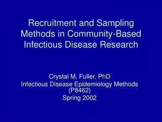 Recruitment and Sampling Methods in Community-Based Infectious Disease Research