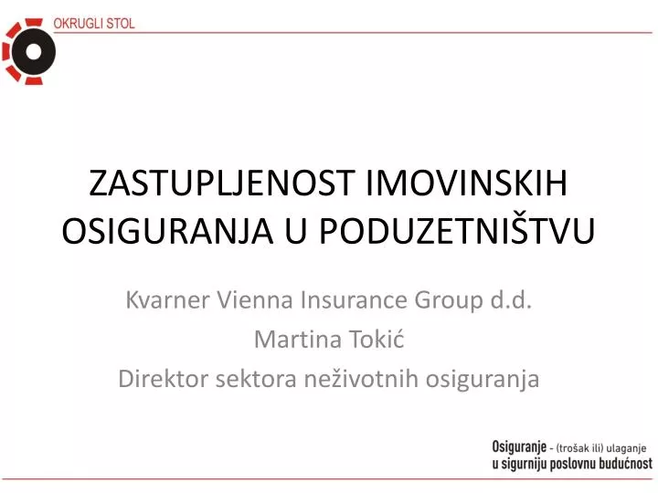 zastupljenost imovinskih osiguranja u poduzetni tvu