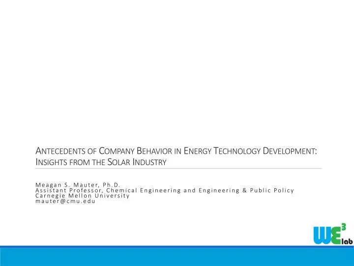 antecedents of company behavior in energy technology development insights from the solar industry