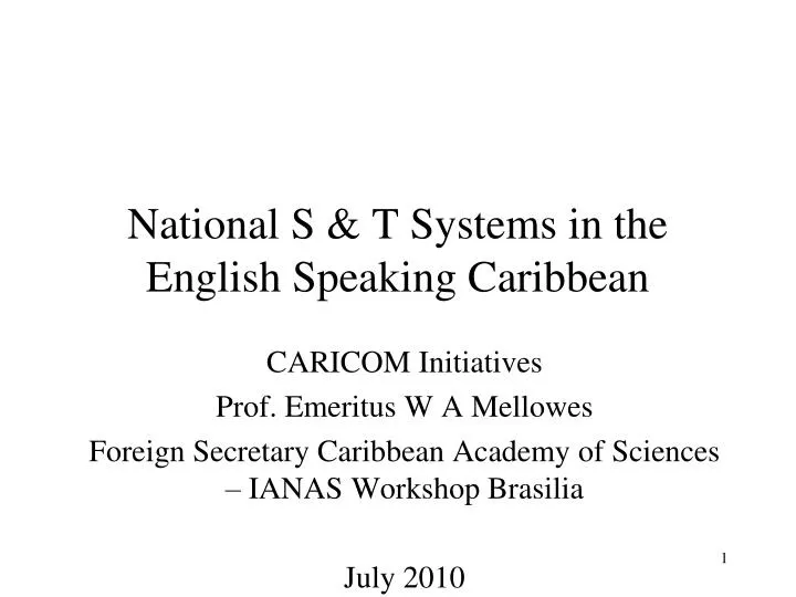 national s t systems in the english speaking caribbean